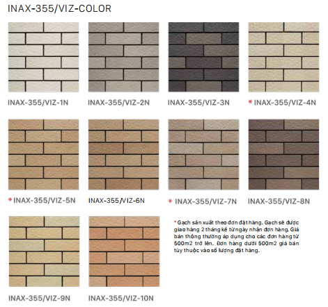 Bảng màu gạch INAX-355/VIZ-COLOR