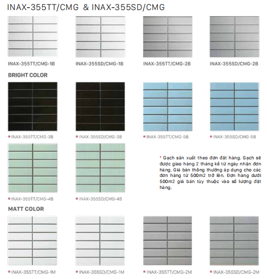Bảng màu gạch INAX-355TT/CMG & INAX-355SD/CMG